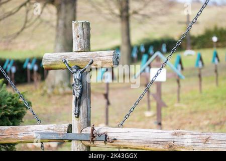 Bardejov, Slovakia - Memorial cemetery of 1st world war soldier victims of Austria Hungary, Soviet union and Slovak soldiers. Hundreds of graves. Stock Photo