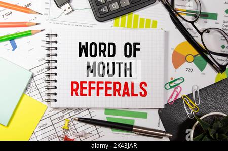 mouth refferals word written on wood block. mouth refferals text on table, concept Stock Photo