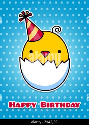 Greeting card Happy Birthday. chicken in shell. cute cartoon flat vector illustration. Stock Vector