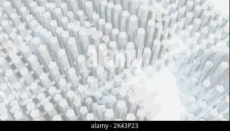 Image of multiple white 3d shapes moving up and down in formation in ...
