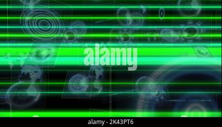 Image of light trails over data processing Stock Photo