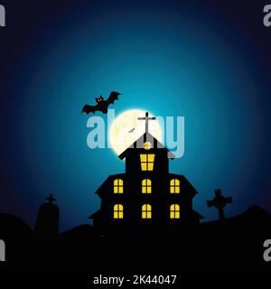 Halloween Hunted house flat design Stock Vector