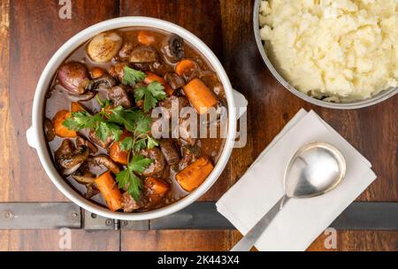 French beef stew with mashed potatoes Stock Photo