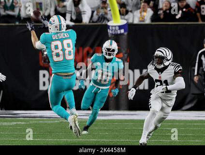 Miami Dolphins tight end Mike Gesicki (88) waves to the fans as he