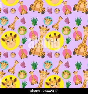 Cute giraffe seamless pattern illustration Stock Vector