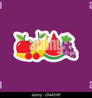 illustration of summer fresh fruit sticker set in vector design Stock Vector