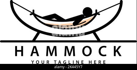 Silhouette hammock logo design, a place to relax while on vacation Stock Vector