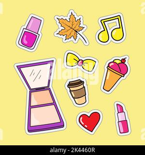 vector design of fashion and doodle style women's lifestyle for patch stickers and key chains Stock Vector