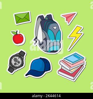 fashion boys stickers go back to school with a bag and hat style doodle vector design Stock Vector