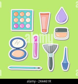 illustration of beauty cosmetic stickers for women doodle style set vector design Stock Vector