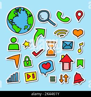 colorful doodle style social media network set for illustration design stickers Stock Vector