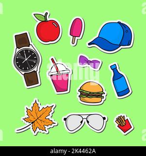 colorful fashion and fast food collections set for vector design stickers Stock Vector