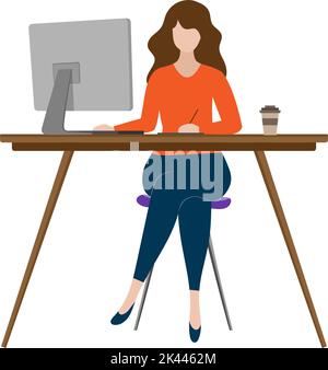 illustration of a woman working at home as a freelance in front of a monitor working concept remote vector design Stock Vector