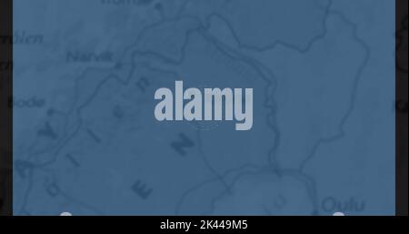 Image of circular scanner processing over part of a blue map. Communication, network, data and digital interface concept digitally generated image. Stock Photo