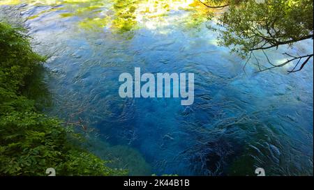 View to Blue Eye spring, initial water source of Bistrice river,near Muzine in Vlore County in southern Albania. Stock Photo