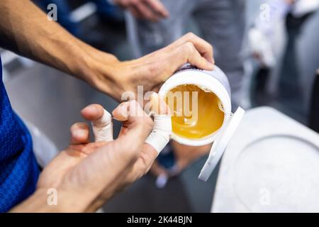 Stuttgart, Germany. 29th Sep, 2022. Handball: Bundesliga, TVB Stuttgart - TBV Lemgo Lippe, Matchday 6, Porsche Arena. Credit: Tom Weller/dpa/Alamy Live News Stock Photo