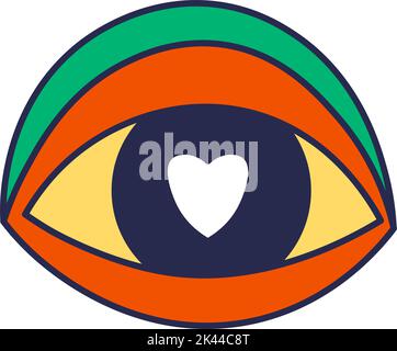 Open eye with heart instead of pupils, sticker Stock Vector