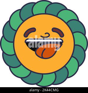 Hippie sticker, smiling character showing tongue Stock Vector