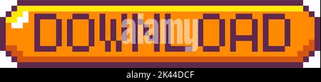 Old game design, download button retro pixel art Stock Vector