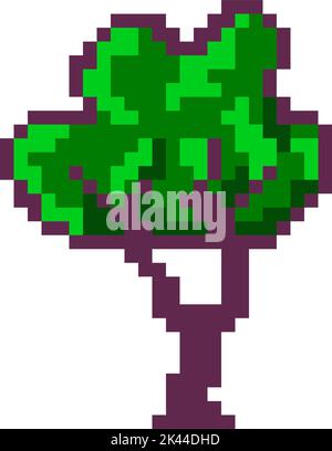 Pixelated tree with foliage and branches, 8 bit Stock Vector
