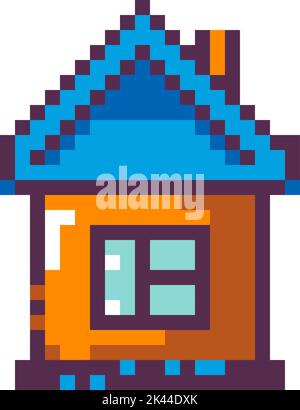 Pixelated simple house with chimney game design Stock Vector