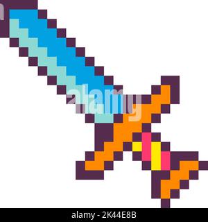 Pixelated sword with sharp blade, 8 bit game icon Stock Vector