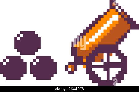 Pixelated cannon and bombs, 8 bit game weapon Stock Vector