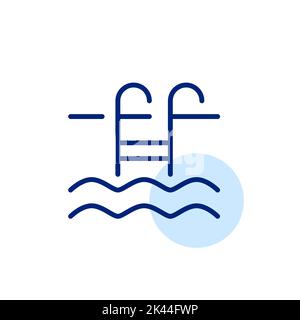 Swimming pool. Ladder and waves. Simple line icon. Pixel perfect, editable stroke Stock Vector