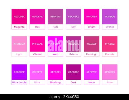 Magenta Color Palette Chart with Color Names and Hex Codes Stock Vector