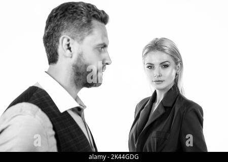 pure confidence. businesspeople. businessman and girl isolated on white. Stock Photo