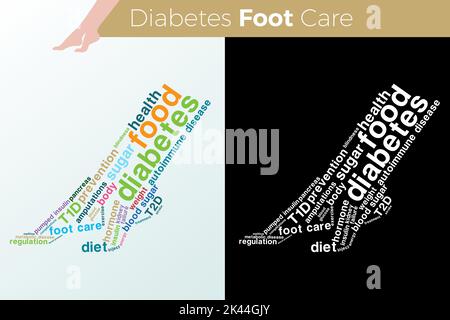 foot vector illustration design typography style for education diabetes knowledge. Everyone should control their blood sugar levels. Isolated infograp Stock Vector