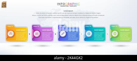 Infographic Business marketing vector design colorful template folder 5 options or steps in minimal style. You can used for Marketing process, workflo Stock Vector