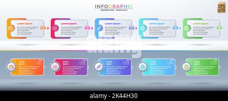 Infographic Business vector design colorful banner template. circle icon 5 options in minimal style. You can used for Marketing process, workflow pres Stock Vector