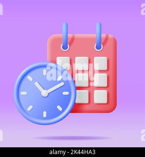 3D Paper Spiral Wall Calendar and Clocks Isolated. Stock Vector