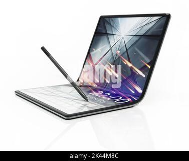 Foldable Computer Texture Foldable tablet computer isolated on white background. 3D illustration ...