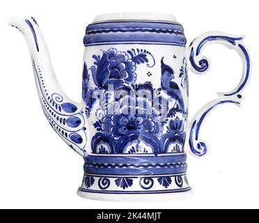 Dutch blue white ceramic teapot, isolated on white background Stock Photo
