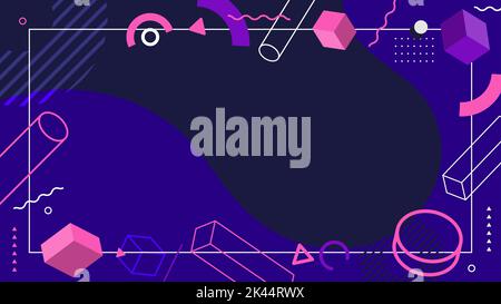 Abstract background flat design geometric elements pattern with white frame retro style. Vector illustration Stock Vector