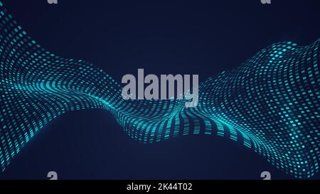 Abstract technology digital futuristic big data concept blue squares pixel pattern elements distort with lighting effect on dark background. Vector il Stock Vector