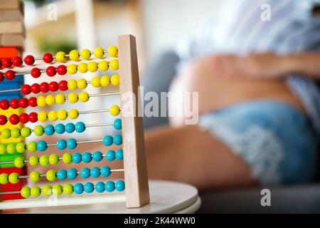 Colorful wooden educational toys for kindergarten, preschool or daycare. Stock Photo