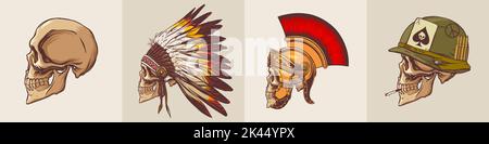 Hand drawn set of warriors from different times and peoples for print and design. Vector illustration. Stock Vector