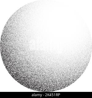 Grain circle gradient. Stippled round shape. Radial stochastic dotwork texture. Random grunge noise background. Black dots sphere. Halftone vector  Stock Vector