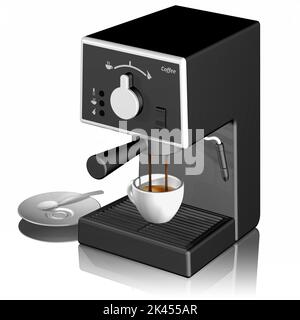 3D illustration. Coffee cups and coffee machine on white background. Stock Photo