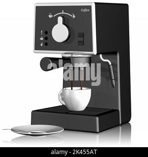 3D illustration. Coffee cups and coffee machine on white background. Stock Photo