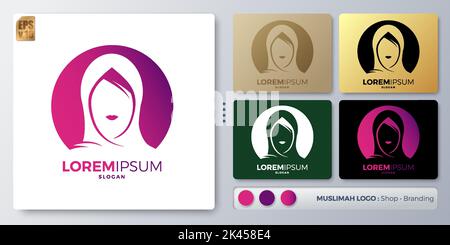 women and hijab vector illustration Logo design. Blank name for insert your Branding. Designed with examples for all kinds of applications. You can us Stock Vector