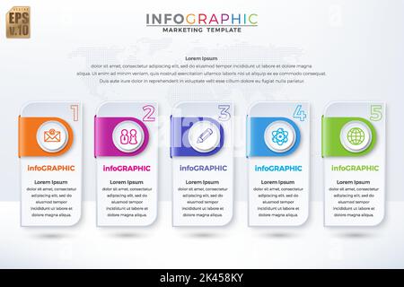 Infographic vector Business colorful template design simple icons and shiny bar 5 options or steps iisolated Minimal style. You can used for Marketing Stock Vector