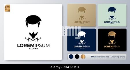 Man hair style vector illustration minimal Logo design. Blank name for insert your Branding. Designed with examples for all kinds of applications. You Stock Vector