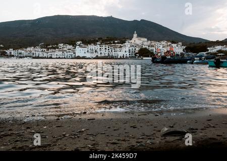 Sunset landscape of Cadaques city, a summer tourist destination along the Costa Brava in Catalonia, Spain Stock Photo