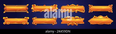 Golden game frames, medieval banners, buttons, ui menu elements ...