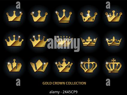 Golden metalic crown icon illustration set Stock Vector