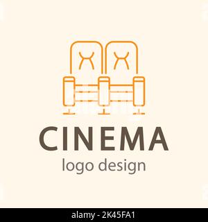 Cinema logo. Line art Minimalistic Vector emblem template Stock Vector